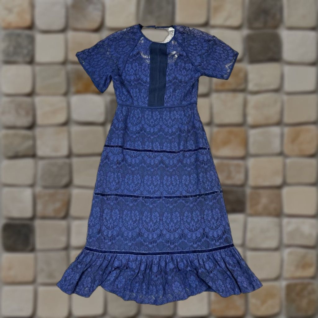 Foxiedox Dress Womens XS Blue Cotton Floral Lace Blouson A-Line Knee Length  Short Sleeve Crew Neck Button N/A Casual Summer Spring Mens Women's Girls -  erickpacheco.com.br
