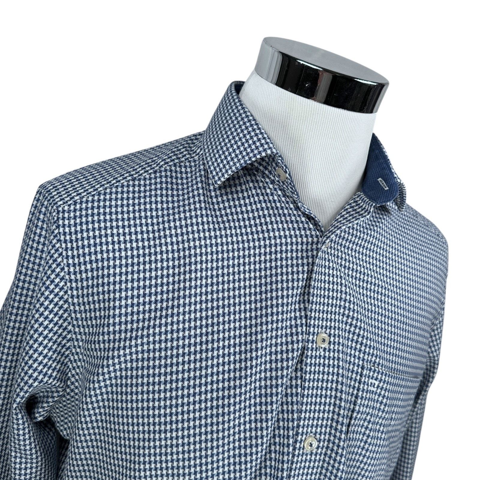 Other Olymp Luxor Dress Shirt Mens 16.5 42 Blue Houndstooth Cotton Size US L / EU 52-54 / 3 - 2 Thumbnail