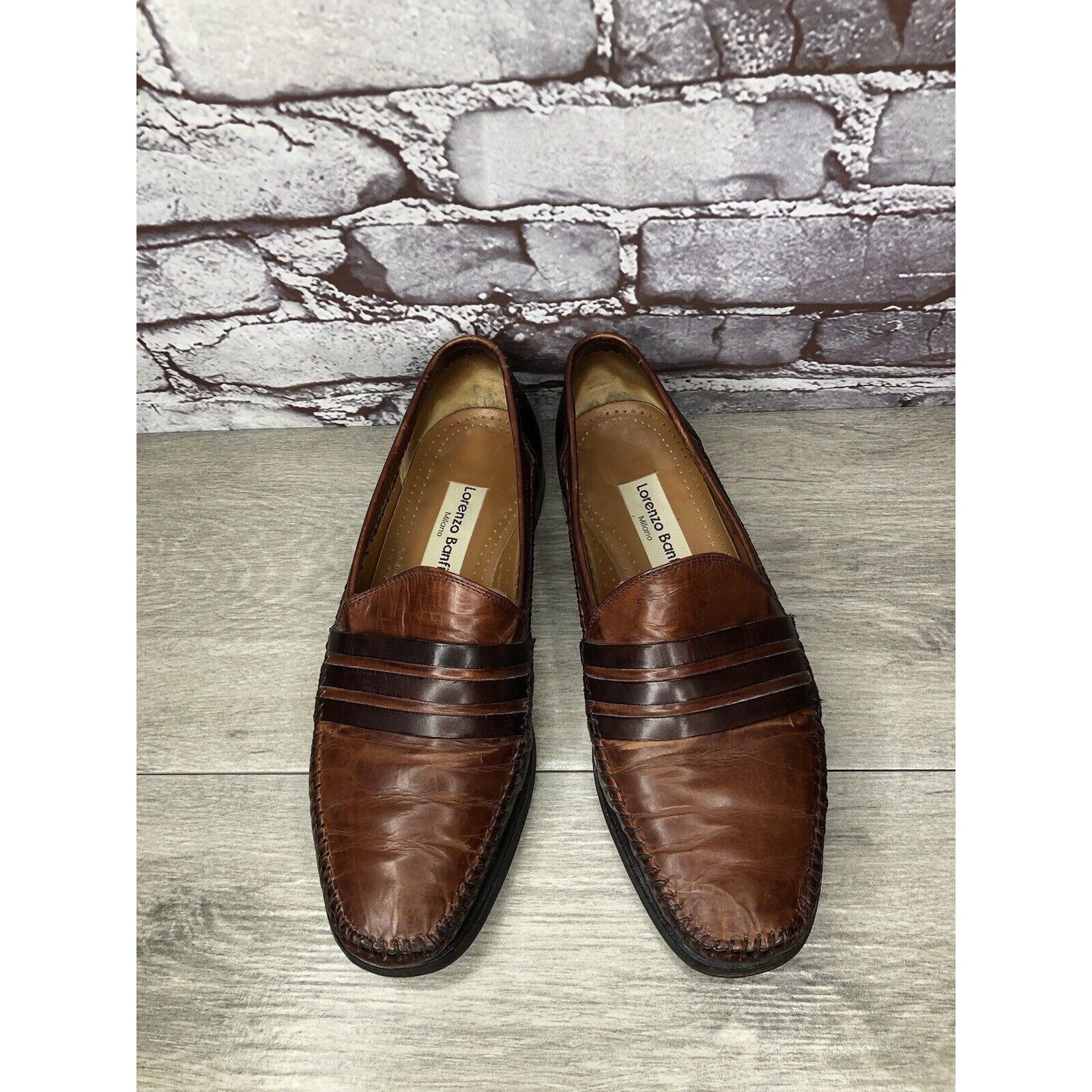 Other LORENZO BANFI Milano Brown Leather Slip On Loafers Dress Sho Size US 8 / EU 41 - 11 Thumbnail