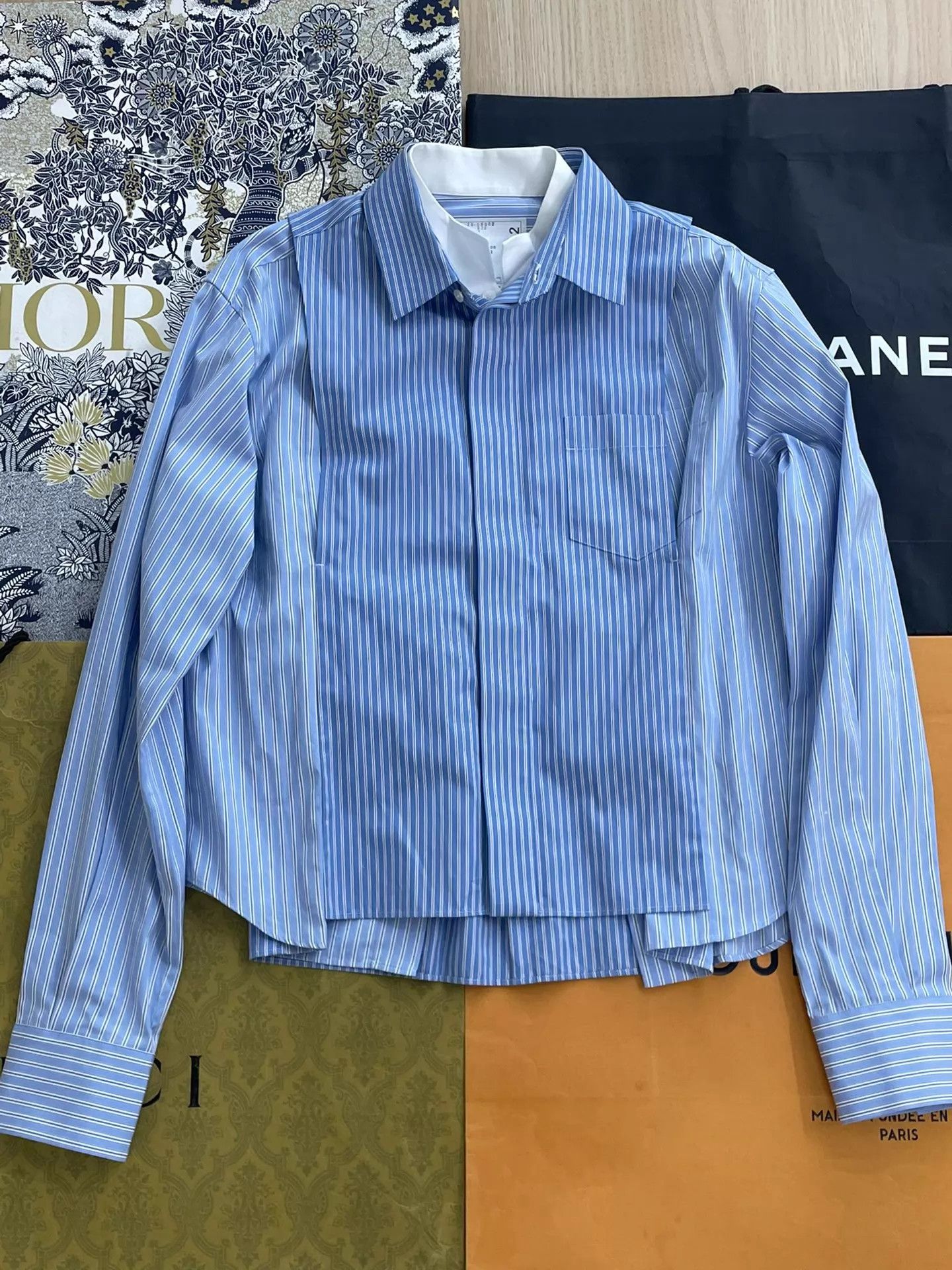 Sacai Sacai Blue Stripe Color-Blocked Shirt Size 2 Size M / US 6-8 / IT 42-44 - 1 Thumbnail