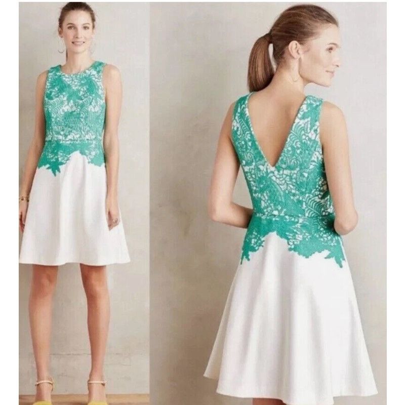 Anthropologie Anthropologie Moulinette Soeurs‎ Arbor Cream & Green Lace Size XS / US 0-2 / IT 36-38 - 1 Thumbnail