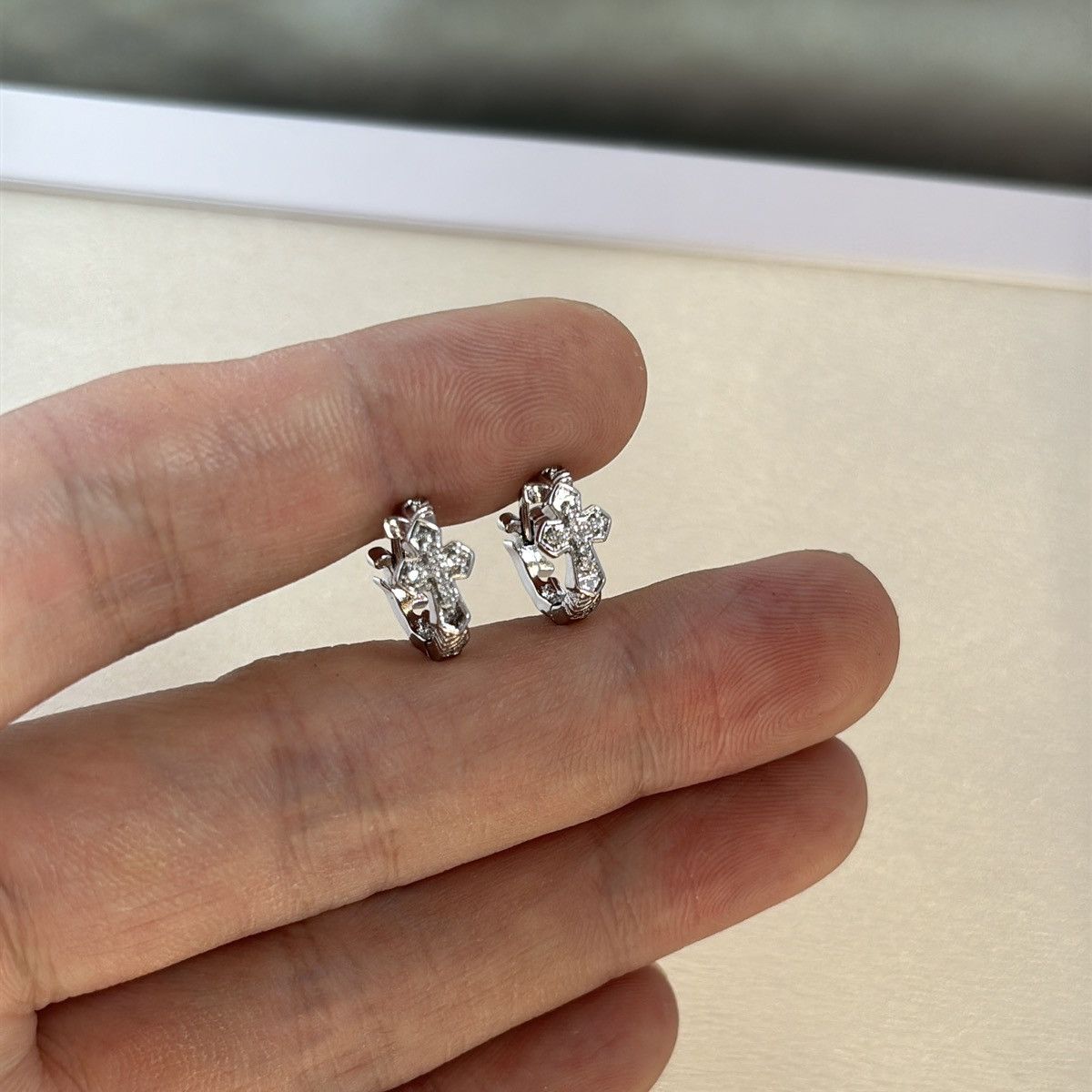 Other 13mm CZ Cross Hoop Earrings for Men Women Size ONE SIZE - 4 Thumbnail