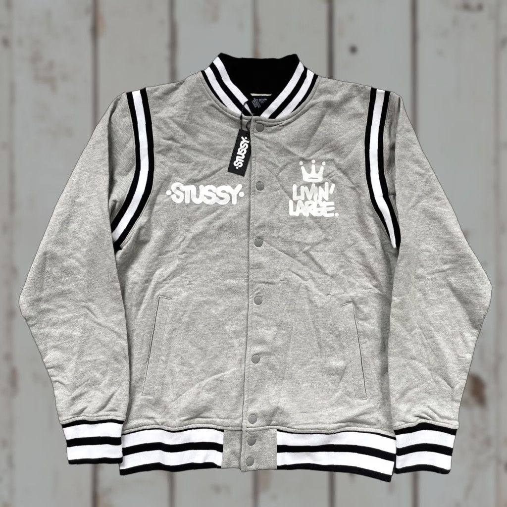 Vintage Stussy Baseball Stadium Bomber Jacket Vintage Style Skate Surf NWT XL Gray Mens Size US XL / EU 56 / 4 - 1 Thumbnail