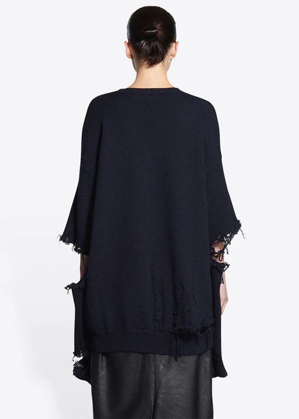Balenciaga o1mt1gz0924 Destroyed Oversized V-Neck in Navy Size XS / US 0-2 / IT 36-38 - 6 Thumbnail