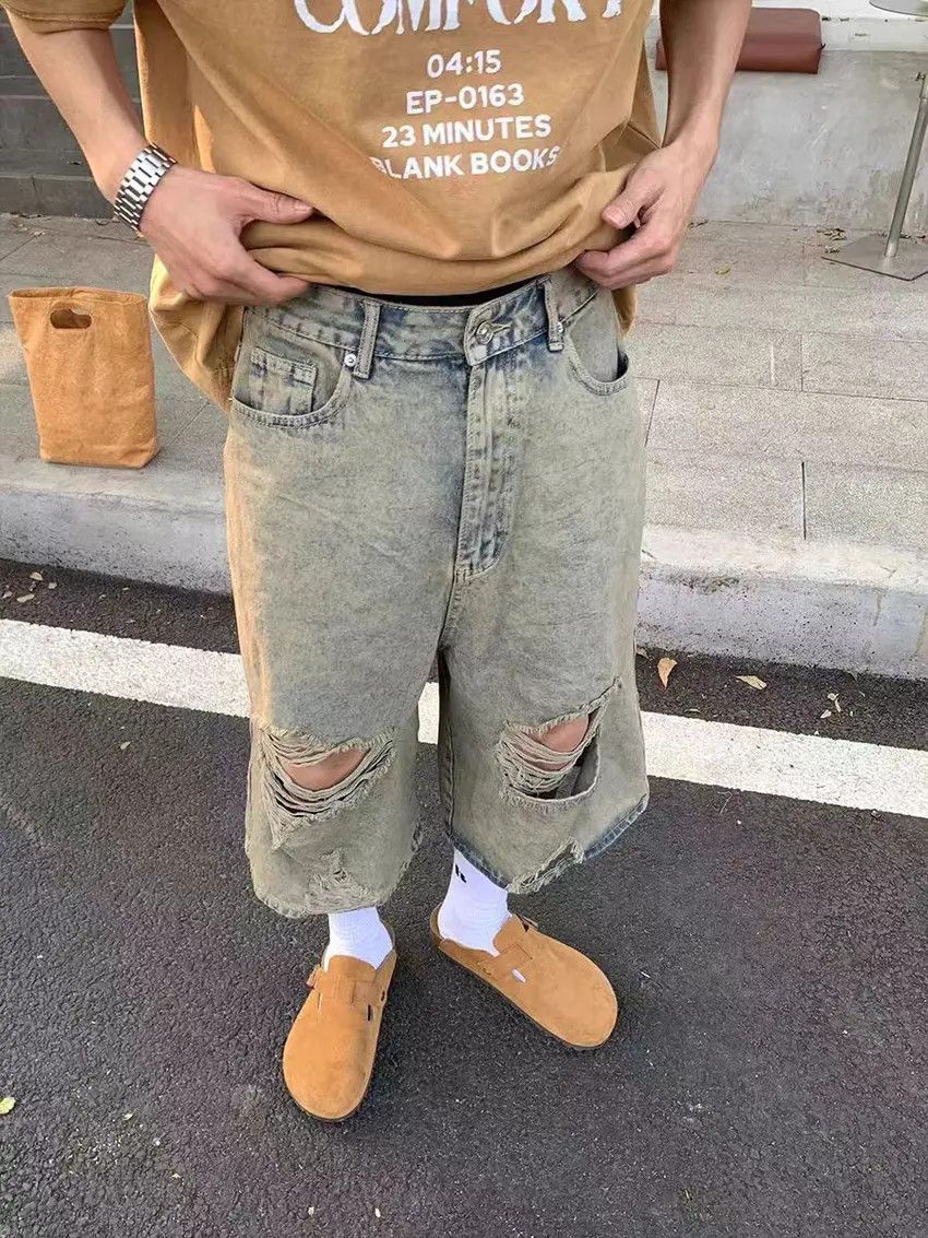 Designer × Japanese Brand Washed Vintage Ripped Loose 6 Point Denim Shorts Size US 32 / EU 48 - 3 Thumbnail