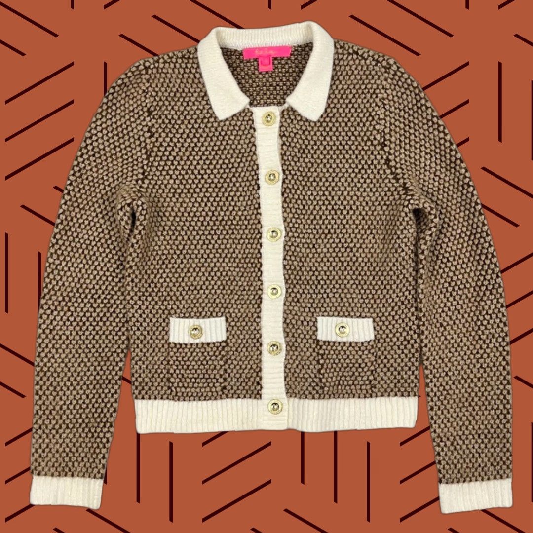 Lilly Pulitzer Lilly Pulitzer Cardigan Sweater Womens Small Brown Tweed Stretch Work Chic Prep Cardigan Knit Crew Neck 3/4 Sleeve Lightweight Pockets Regular Size S / US 4 / IT 40 - 1 Thumbnail