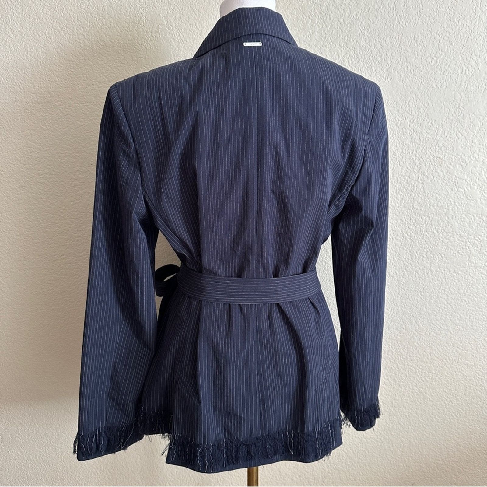 AGLINI AGLINI Pinstriped 100% COTTON Wrap Tie Blazer Blue White 42 Size M / US 6-8 / IT 42-44 - 3 Thumbnail