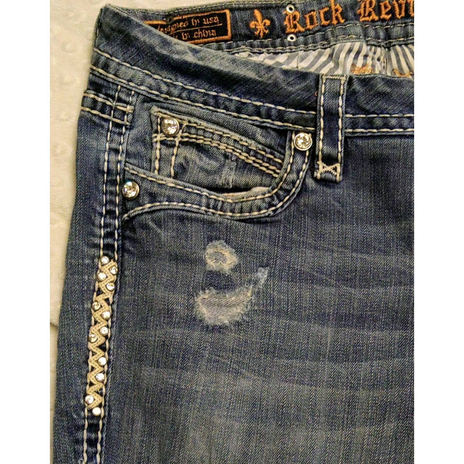 Vintage Rock Revival Irene Easy Bootcut Jeans Womens 30 Blue Denim Embroidered 34x29 Jeans Mens? Size 30" / US 8 / IT 44 - 5 Thumbnail