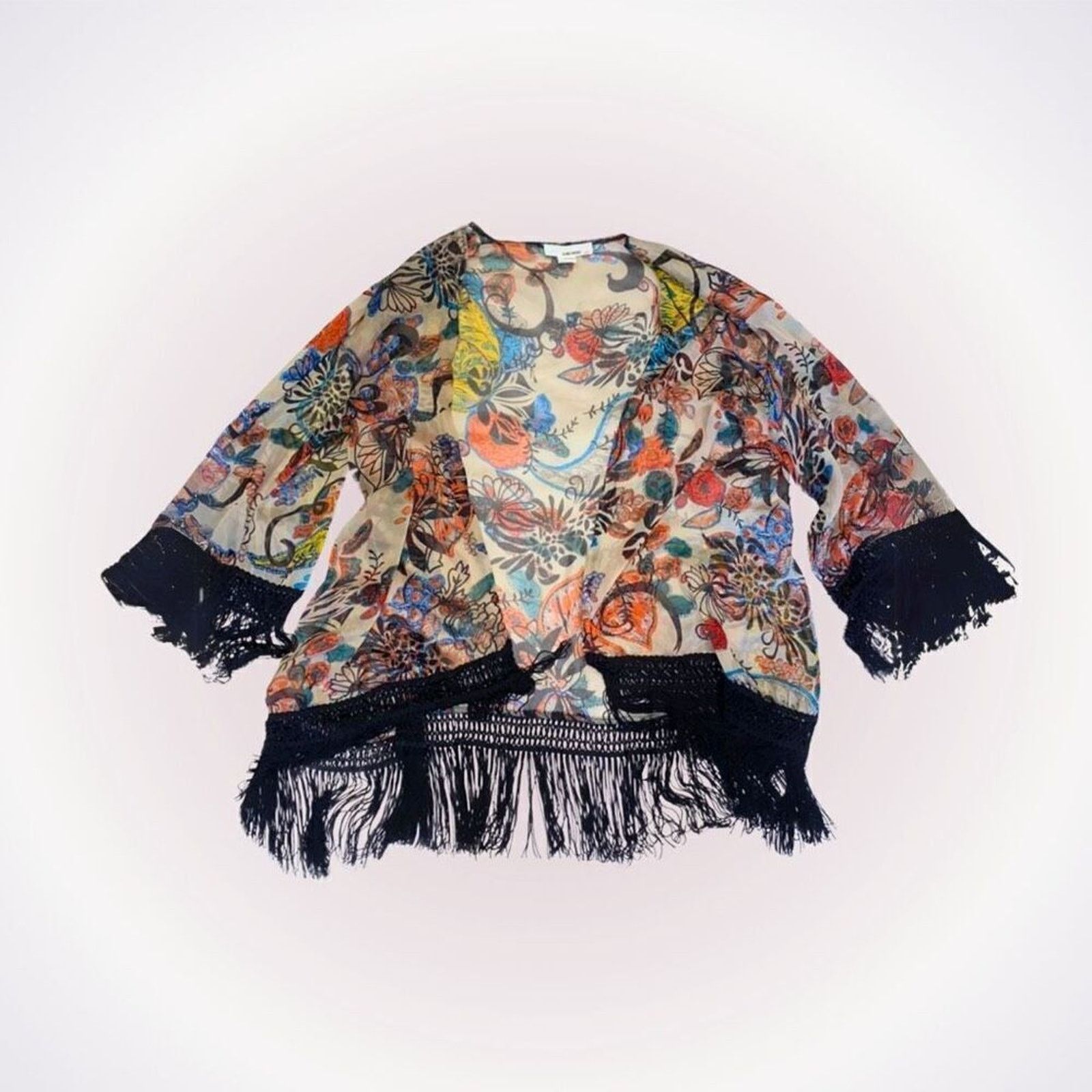 Other Sans Souci Boho Floral Kimono with Black Tassels | Size M Size M / US 6-8 / IT 42-44 - 1 Thumbnail