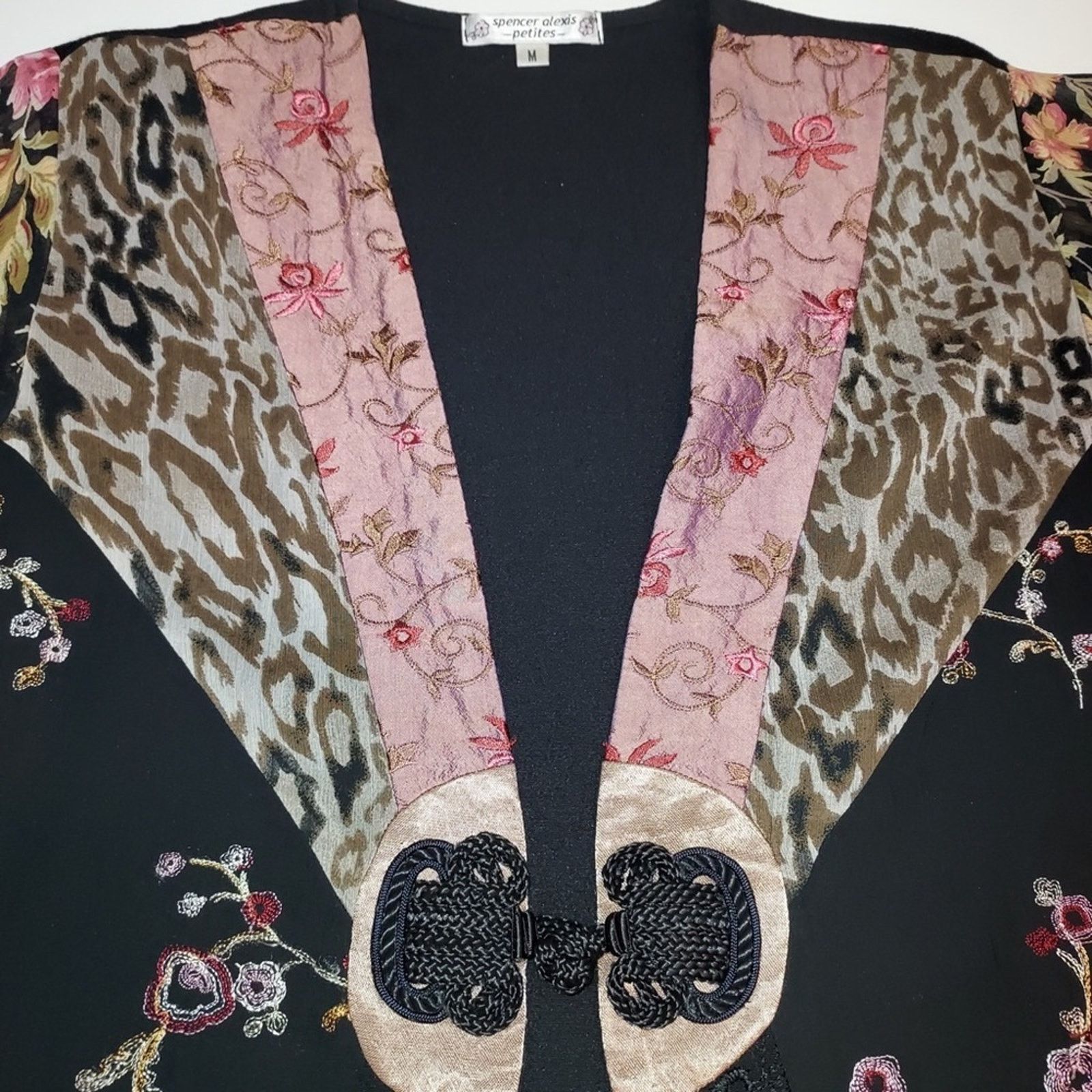 Other Vintage Spencer Alexis Floral Cheetah Silk Shirt Blouse Top Size M / US 6-8 / IT 42-44 - 6 Thumbnail