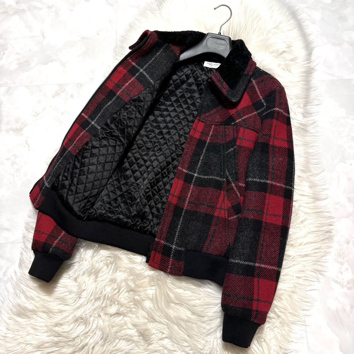 Saint Laurent Paris Saint Laurent Paris, fur collar, check pattern jacket Size US S / EU 44-46 / 1 - 8 Thumbnail