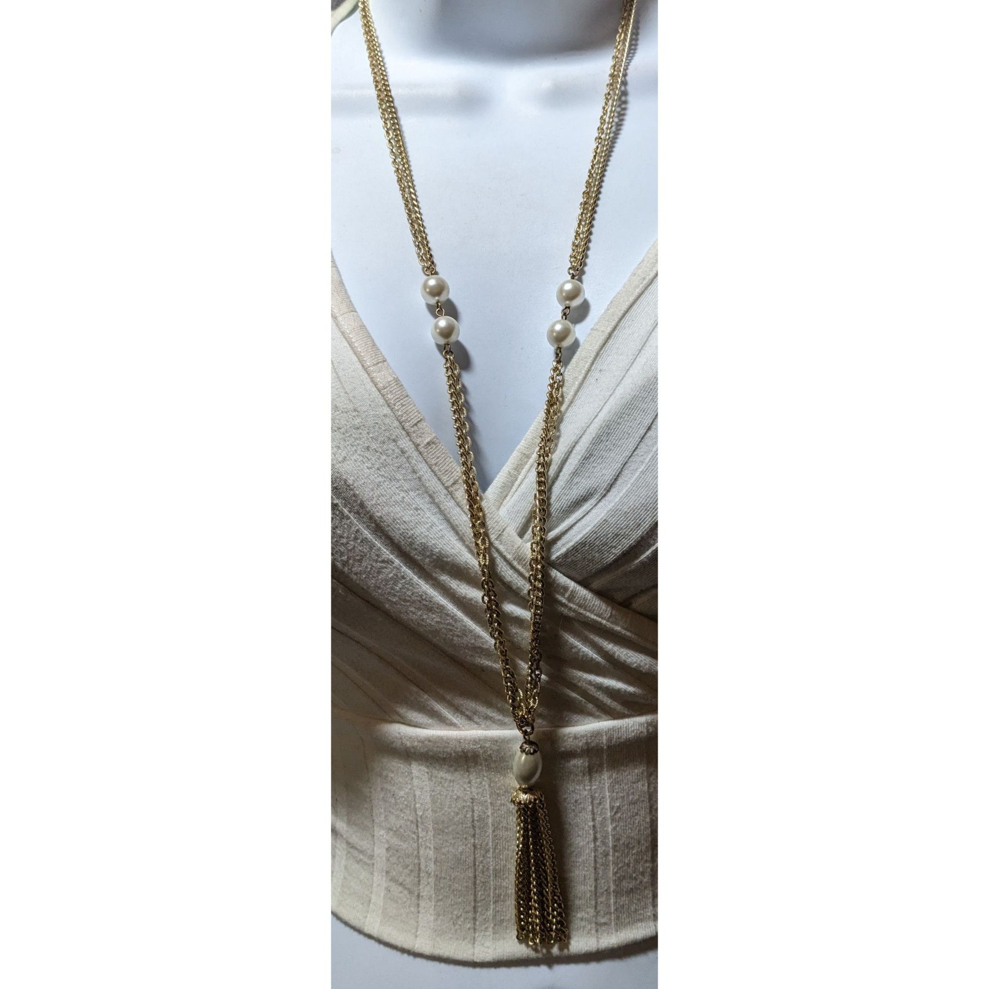 Other Gold Glam Pearl Beaded Chain Tassel Necklace Size ONE SIZE - 4 Thumbnail