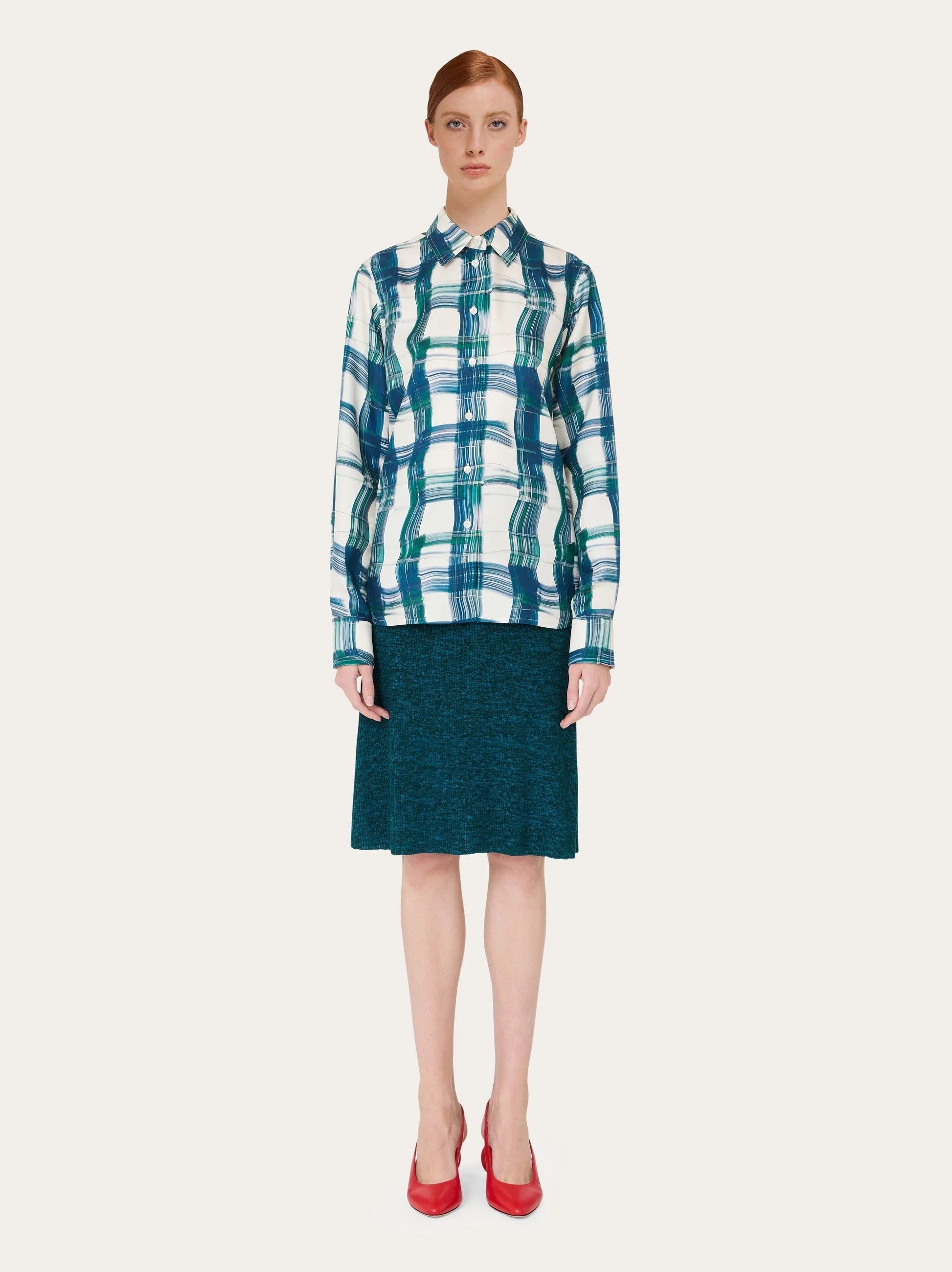 Salvatore Ferragamo o1s1rm0426 Tartan Shirt in Blue/White Size XS / US 0-2 / IT 36-38 - 6 Thumbnail
