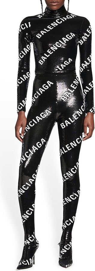 Balenciaga o1bcso1str1124 Allover Logo Embroidered Long Sleeve Top Size S / US 4 / IT 40 - 3 Thumbnail