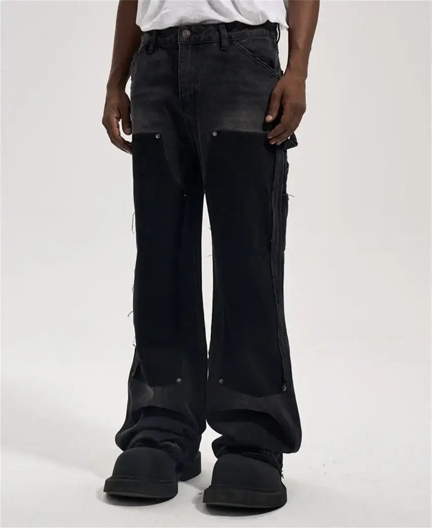 Designer × Japanese Brand Washed black distressed studded baggy jeans Size US 34 / EU 50 - 3 Thumbnail