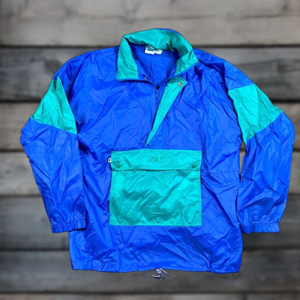 Asics VINTAGE ASICS 90s Windbreaker Jacket Adult Medium Blue Green Geometric Hooded Mens Size US M / EU 48-50 / 2 - 1 Thumbnail