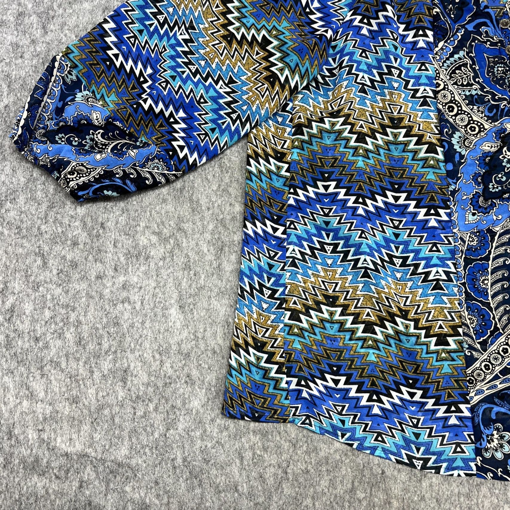 Vintage Olive Hill Blouse Womens M Blue Paisley Chevron V-Neck 3/4 Sleeve Tunic Top Size M / US 6-8 / IT 42-44 - 7 Thumbnail