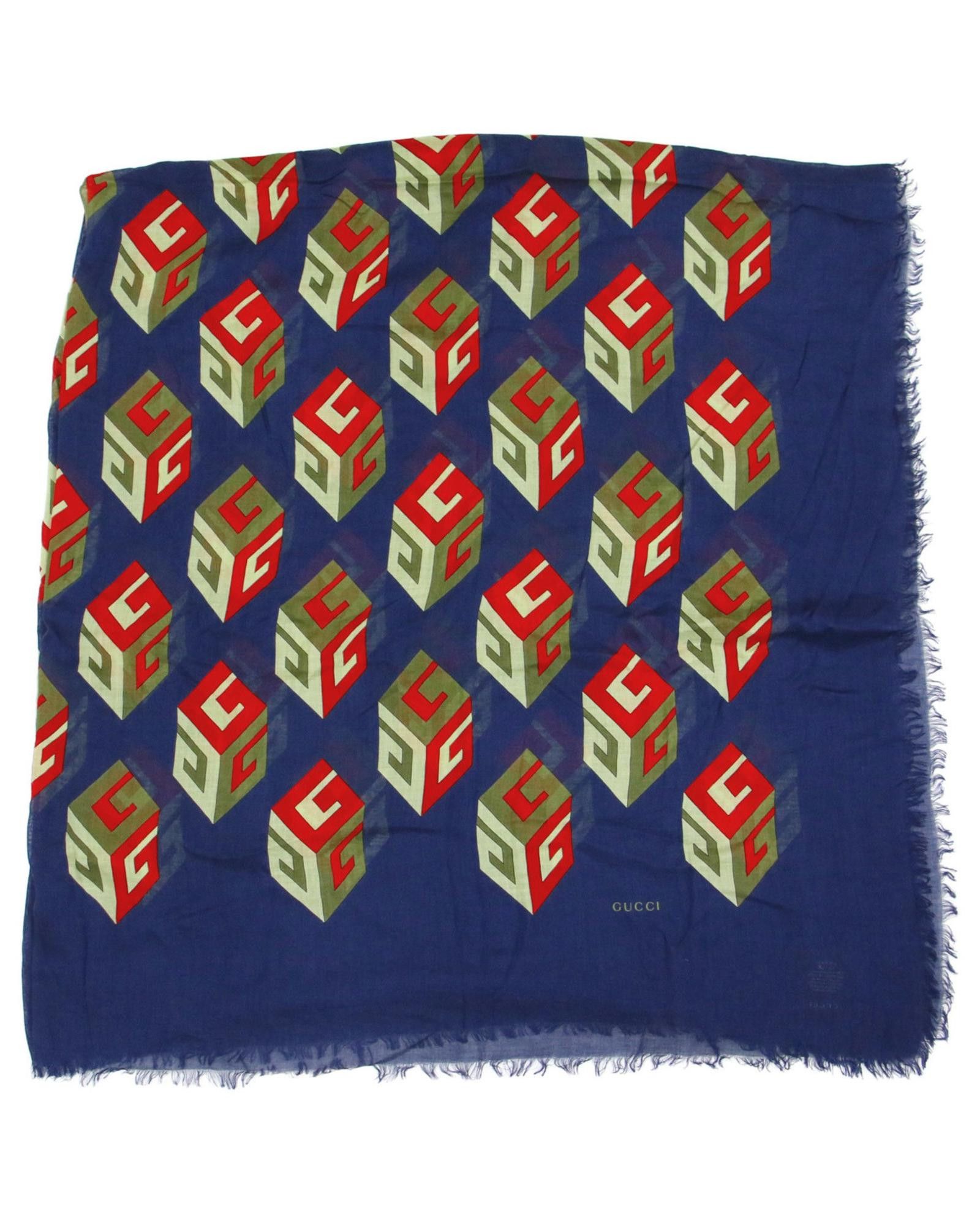 image of Gucci Navy Silk Italian Scarf, Women's