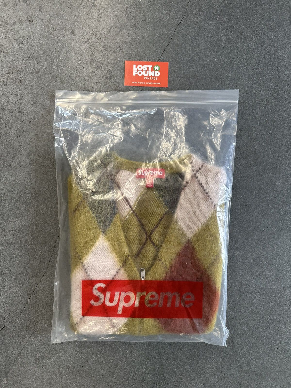 image of Ss24 Supreme Brushed Argyle Zip Up Vest in Olive, Men's (Size Medium)