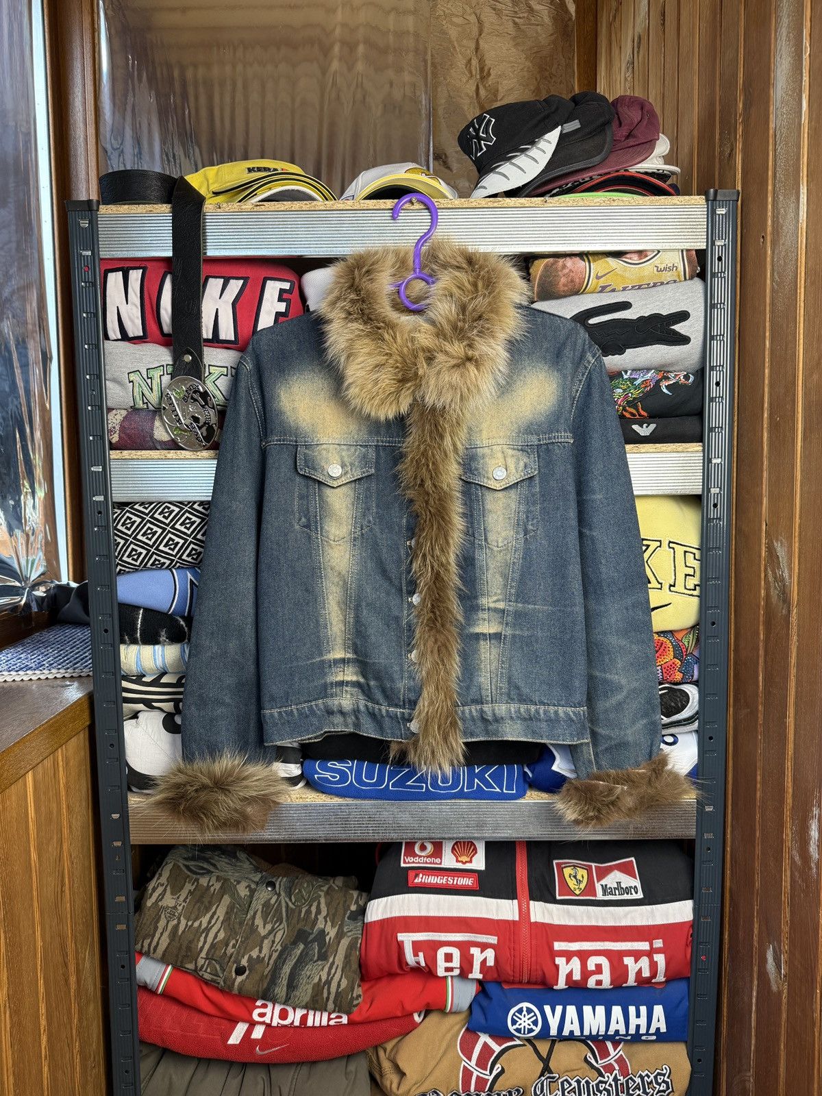 If Six Was Nine Y2K Denim Faux Fur Trim Jacket Distressed Washed Jean Size M / US 6-8 / IT 42-44 - 2 Thumbnail