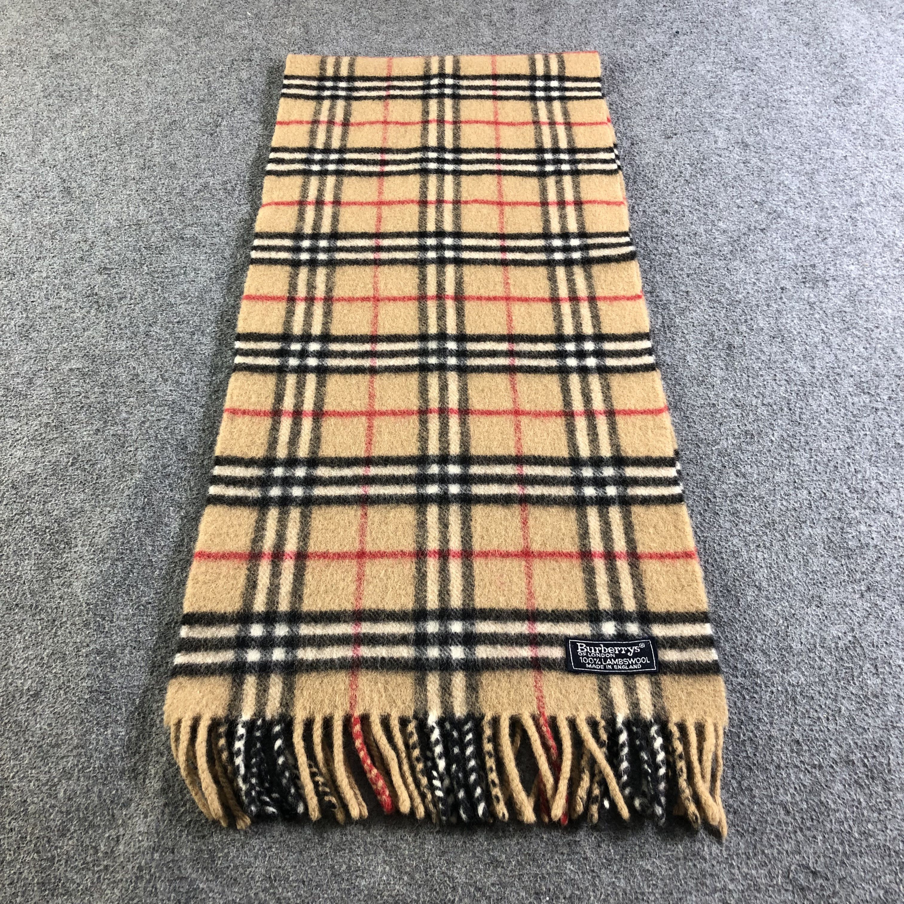 Burberry Burberrys Nova Check Tan Wool Scarf Muffler V2596 Size ONE SIZE - 2 Thumbnail