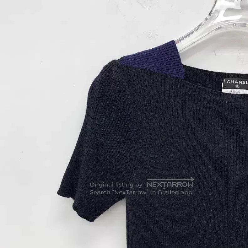 Chanel Chanel Black logo silver logo wool short-sleeved knitted d Size XS / US 0-2 / IT 36-38 - 3 Thumbnail
