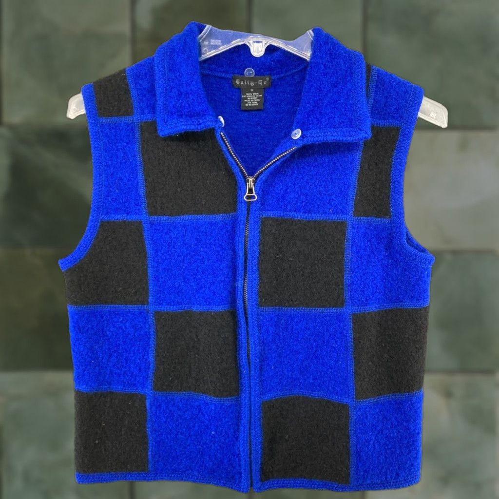 Vintage VINTAGE Tally Ho Vest Shirt Womens Medium Blue Checkered Wool Full Zip 80s Classic Size M / US 6-8 / IT 42-44 - 1 Thumbnail