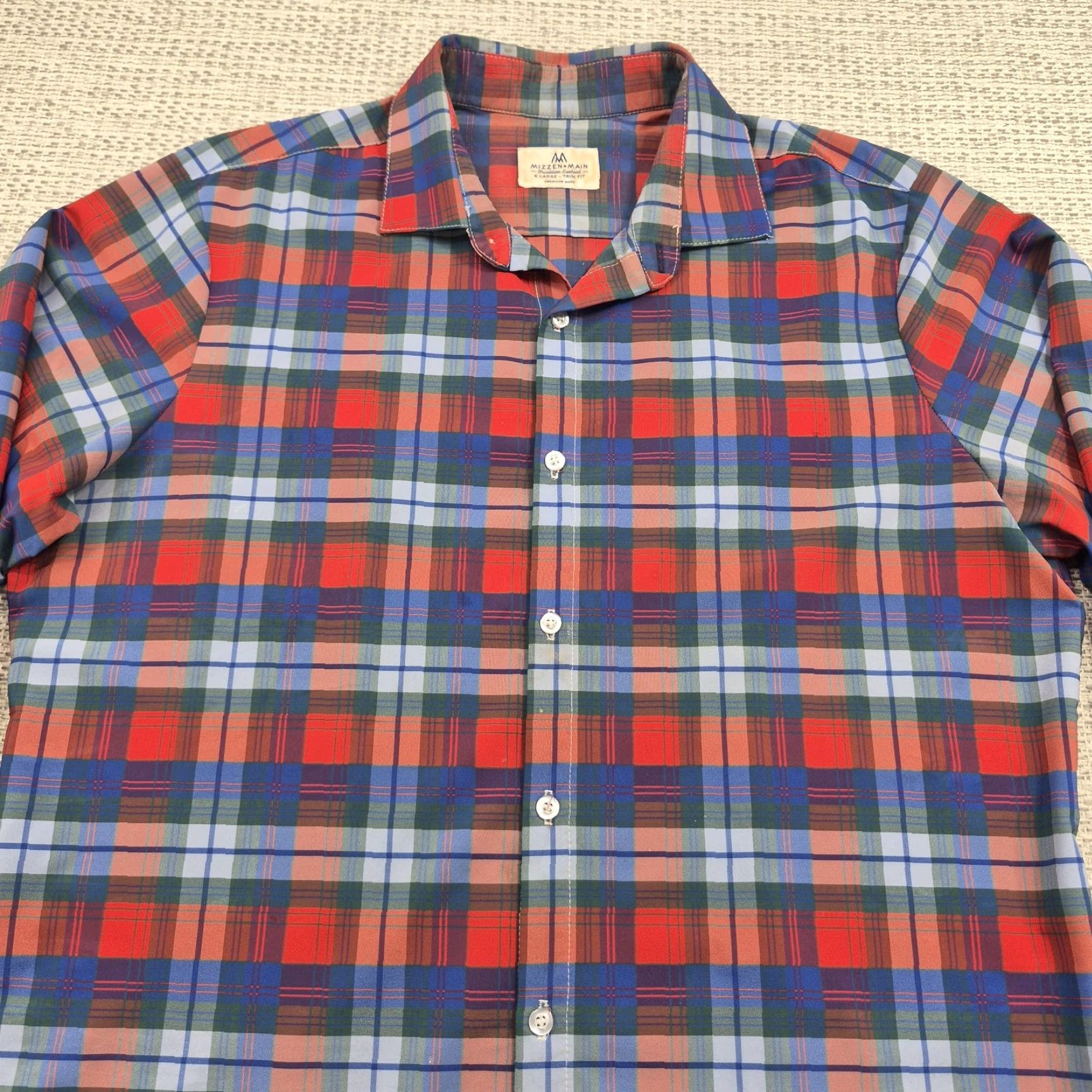 Mizzen+Main Mizzen+Main Button Up Shirt Mens XL Red Plaid Long Sleeve Trim Fit Stretch Shirt Size US XL / EU 56 / 4 - 4 Thumbnail