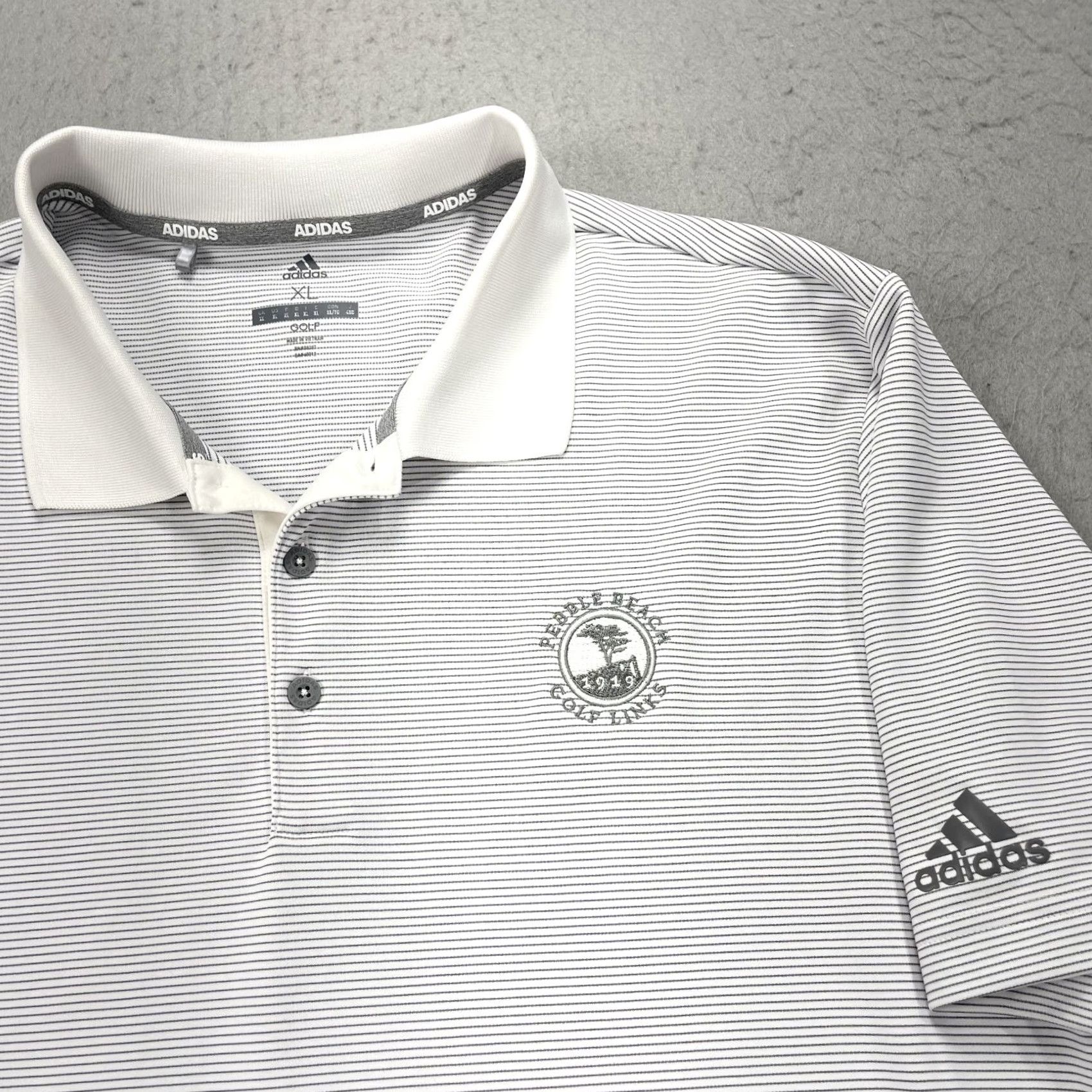 Adidas Adidas Golf Polo Shirt Mens XL White Striped Performance Logo Polo Shirt Size US XL / EU 56 / 4 - 2 Thumbnail