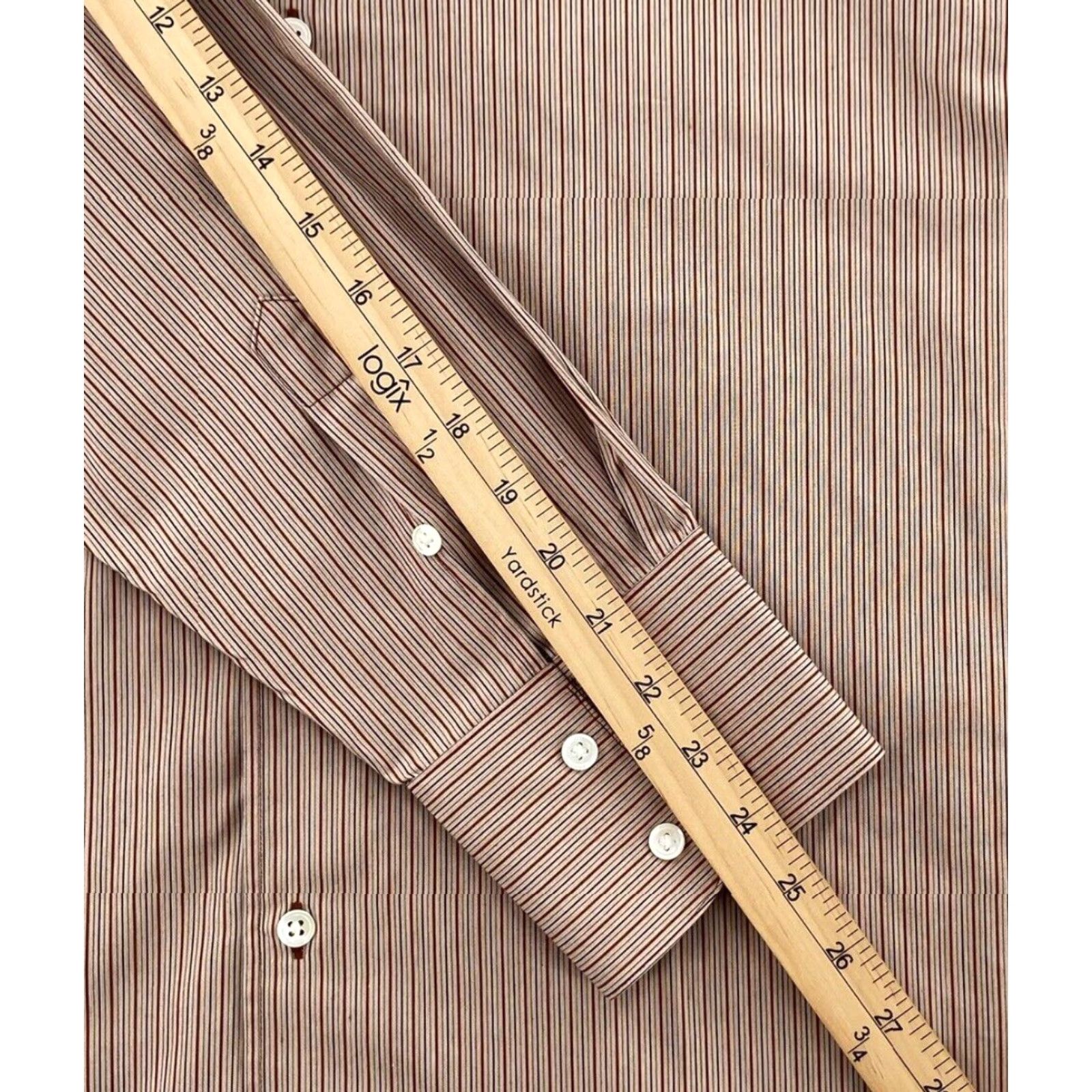 John Varvatos VINTAGE John Varvatos Men's Long Sleeve Button-Up Shirt Size 17/43R Brown Striped Cotton Business Casual Size US XL / EU 56 / 4 - 6 Thumbnail