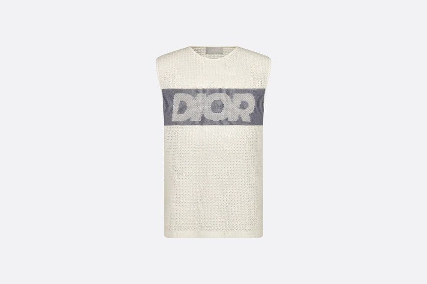 Dior Sleeveless T-Shirt White Cotton-Blend Cannage Knit Mesh Size US L / EU 52-54 / 3 - 1 Thumbnail