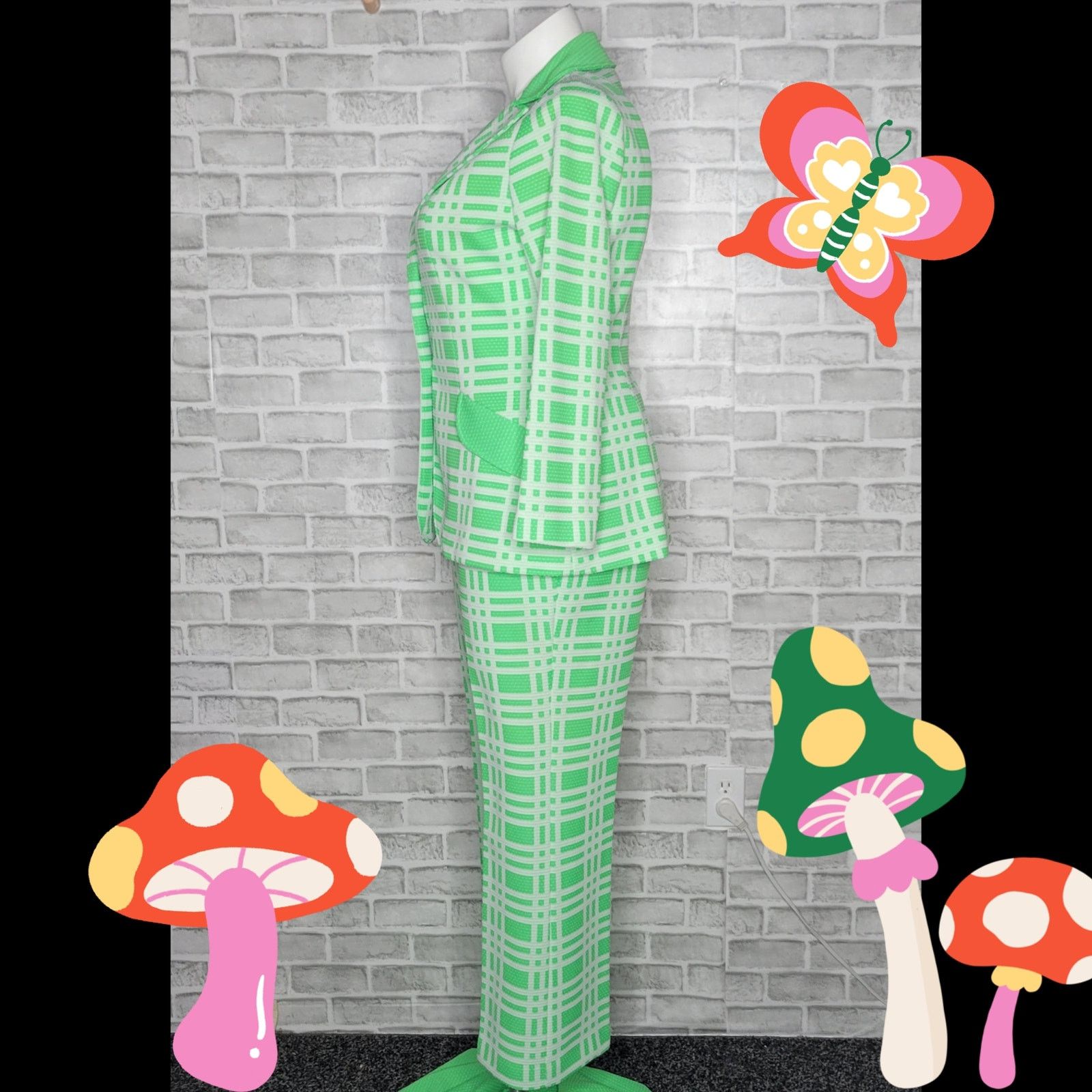 Vintage Vintage Neon Green/White Plaid & Polka Dot 3 Piece Set Size 34" / US 12 / IT 48 - 5 Thumbnail