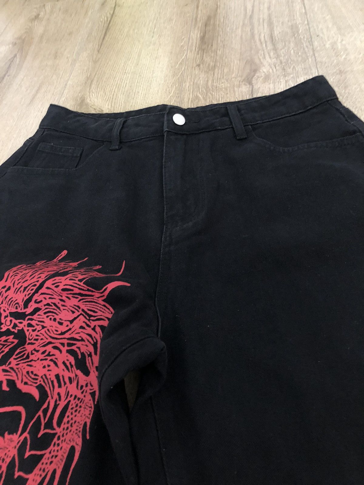 Japanese Brand Dragon Graphic Baggy Jeans(L) Size US 34 / EU 50 - 4 Thumbnail