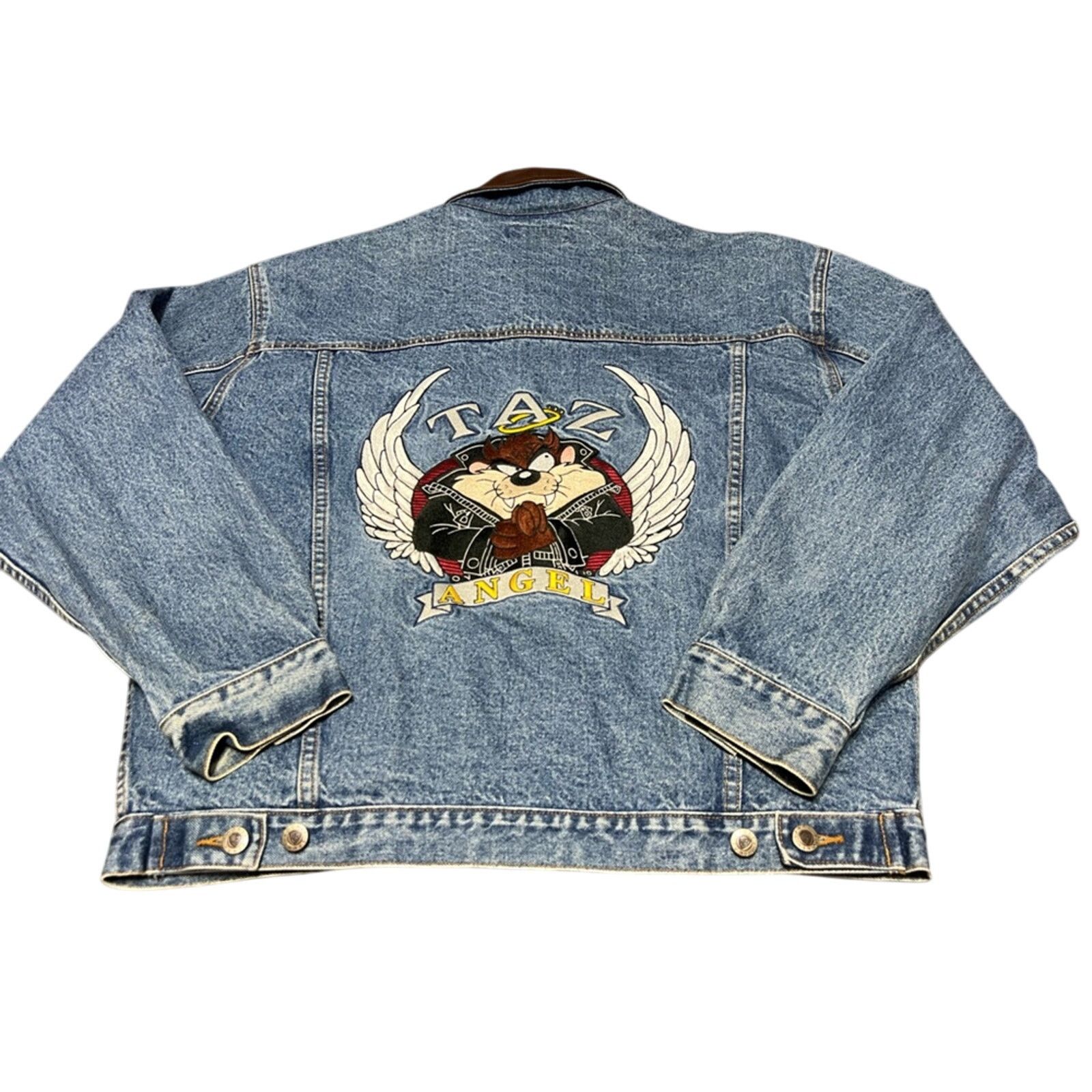 Warner Bros Vintage Looney Tunes Taz Angel Embroidered Chore Jean Jacket Size US L / EU 52-54 / 3 - 8 Thumbnail