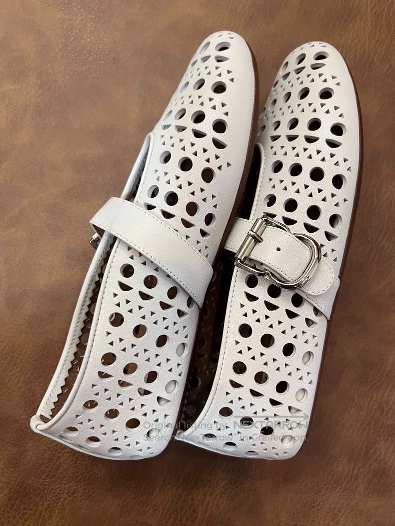 Alaia Alaia White Cutout Ballet Flats Size US 6.5 / IT 36.5 - 4 Thumbnail