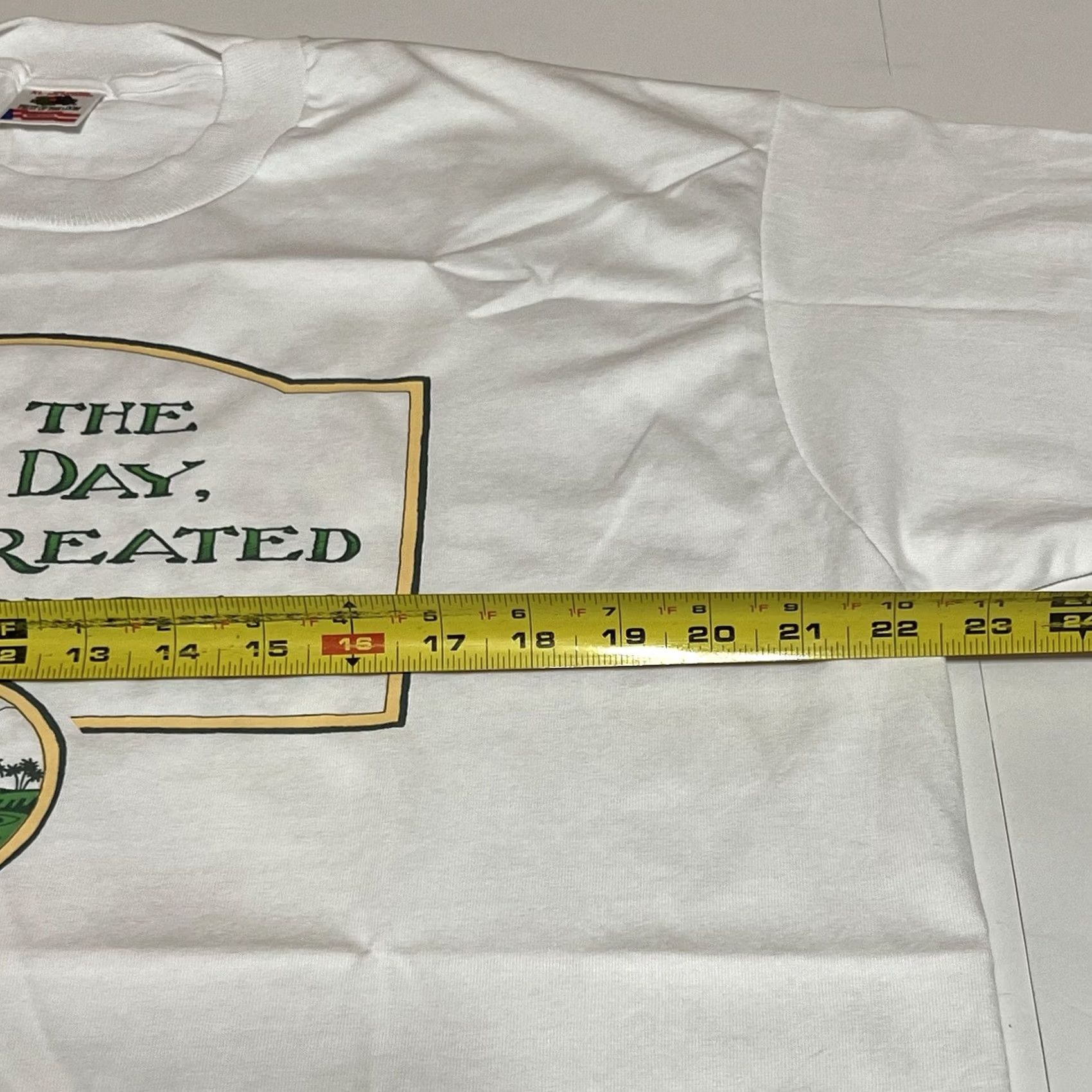 Fruit Of The Loom VINTAGE Fruit of the Loom T-Shirt Mens XL White Short Sleeve Crew Neck Funny 90s Single Stitch Shoebox On The 8th Day God Created Golf Size US XL / EU 56 / 4 - 6 Thumbnail