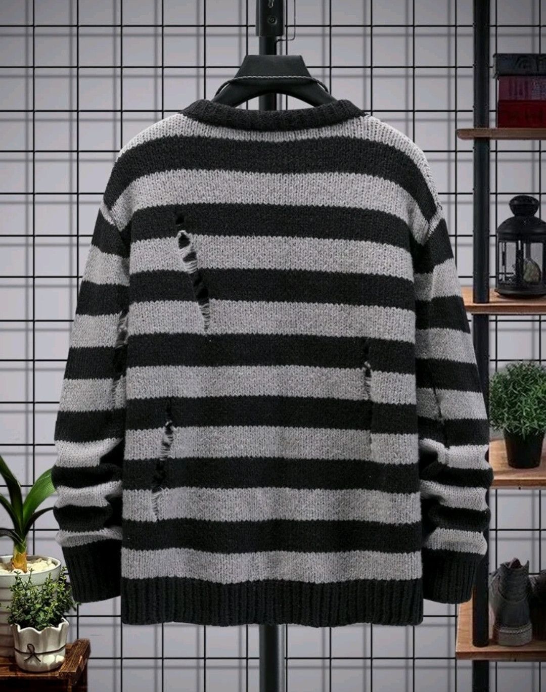 Japanese Brand × Vintage Striped Ripped Distressed Drop Shoulder Sweater Unisex Size US M / EU 48-50 / 2 - 2 Thumbnail