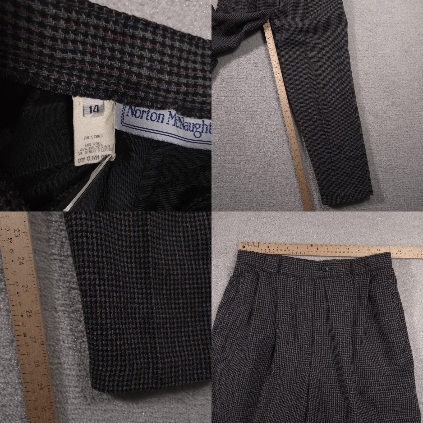 Vintage Norton McNaughton Pants Womens 14 Gray Wool Blend Pleated Lined Dress Trousers Size 36" / US 14 / IT 50 - 8 Thumbnail