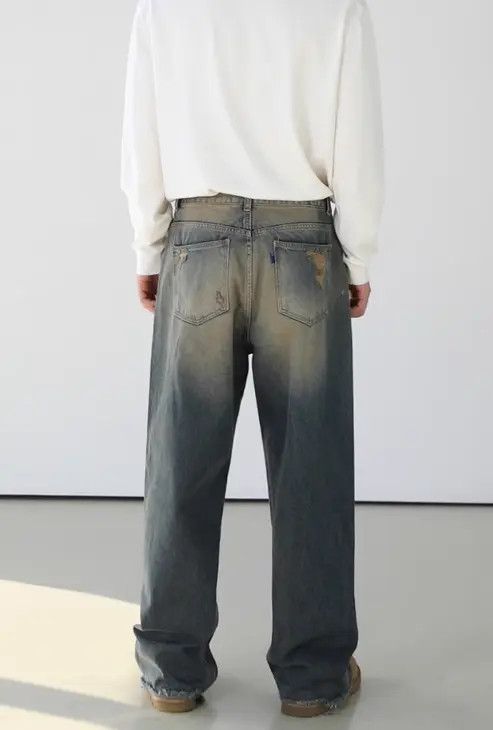 Japanese Brand Harada x Etou Distressed washed men's loose wide-leg jeans Size US 32 / EU 48 - 6 Thumbnail