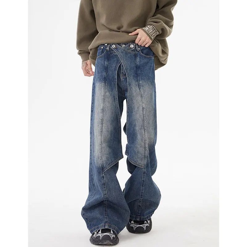 Vtg Streetwear Patchwork Style Loose Straight Wash
