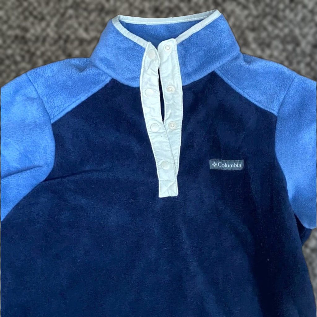 Vintage Columbia Sweatshirt Pullover Womens Medium 1/4 Snap Blue Long Sleeve Fleece Thermal Mock Neck Sweatshirt Size M / US 6-8 / IT 42-44 - 1 Thumbnail