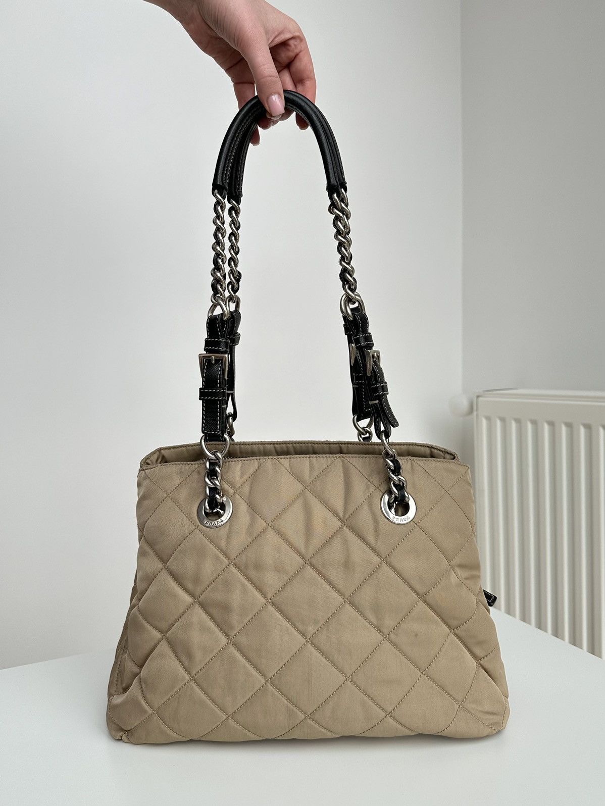 Prada Prada Quilted Chain Shoulder Bag Nylon Beige Tessuto bag Size ONE SIZE - 1 Thumbnail