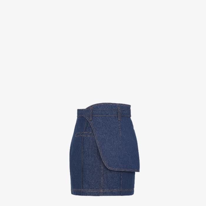 Fendi o1w1db10325 FLQ553 Denim Mini Skirt in Blue Size 28" / US 6 / IT 42 - 2 Thumbnail
