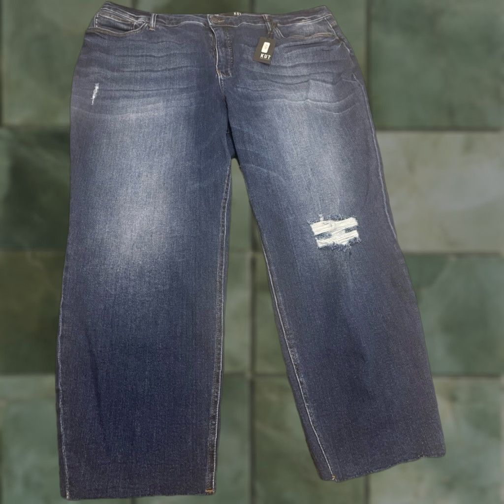 Vintage VINTAGE Kut from the Kloth Jeans High Rise Rachael Fab Ab Mom Distressed 24W Blue Plus Size Womens Jeans Women Product Size 42" / US 20 - 1 Thumbnail