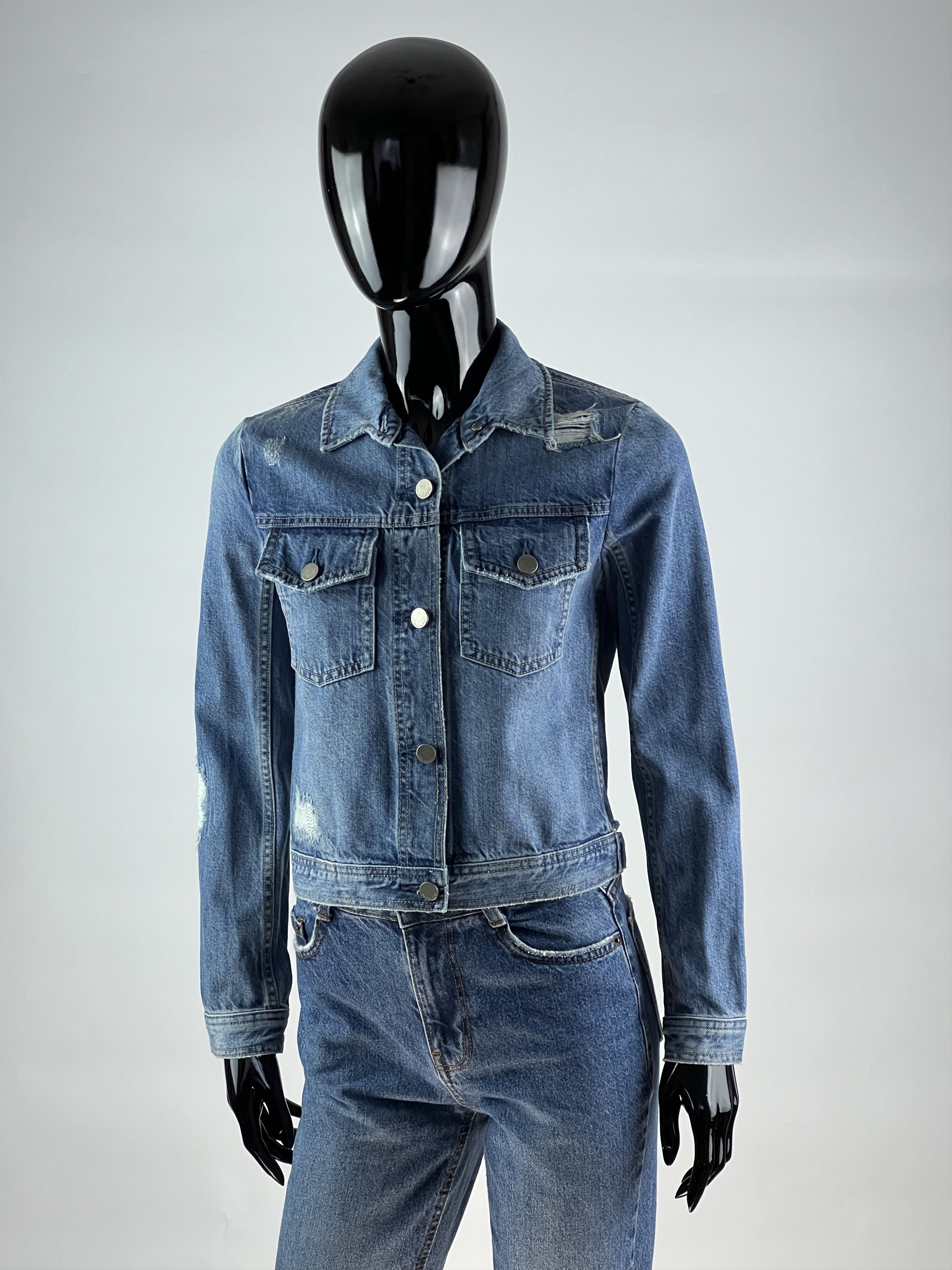 Allsaints AllSaints Women's Cropped Distressed Denim Jacket Size XS Size XS / US 0-2 / IT 36-38 - 1 Thumbnail