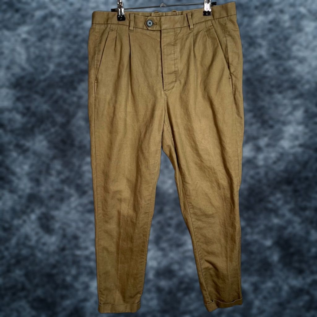 Allsaints AllSaints Mens Size 28 Pleated Tapered Tan Cotton/Linen Blend Chino Pants Size US 28 / EU 44 - 1 Thumbnail