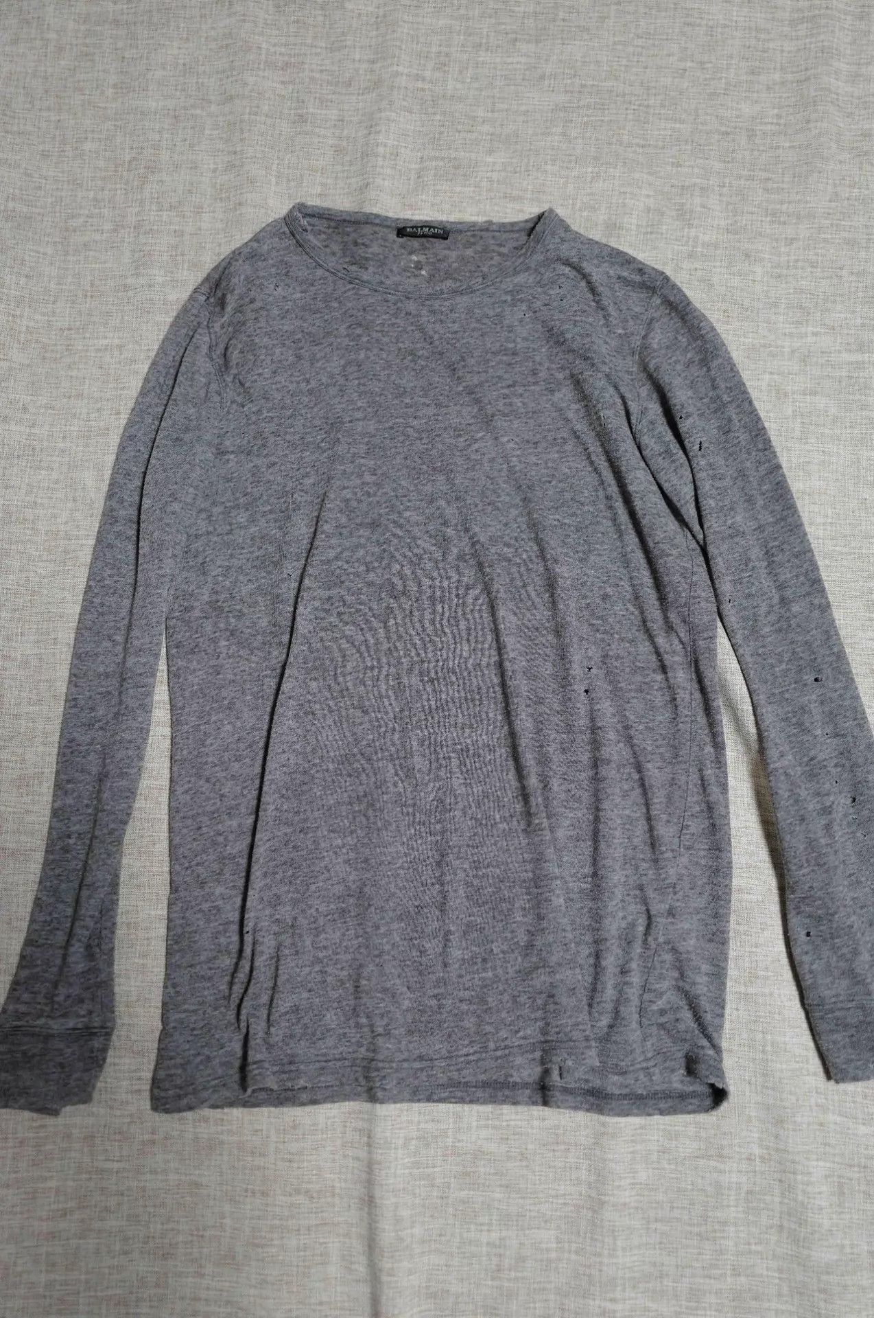 Balmain Balmain 09AW Snow Gray Destroyed LS T-shirt Size L / US 10 / IT 46 - 1 Thumbnail