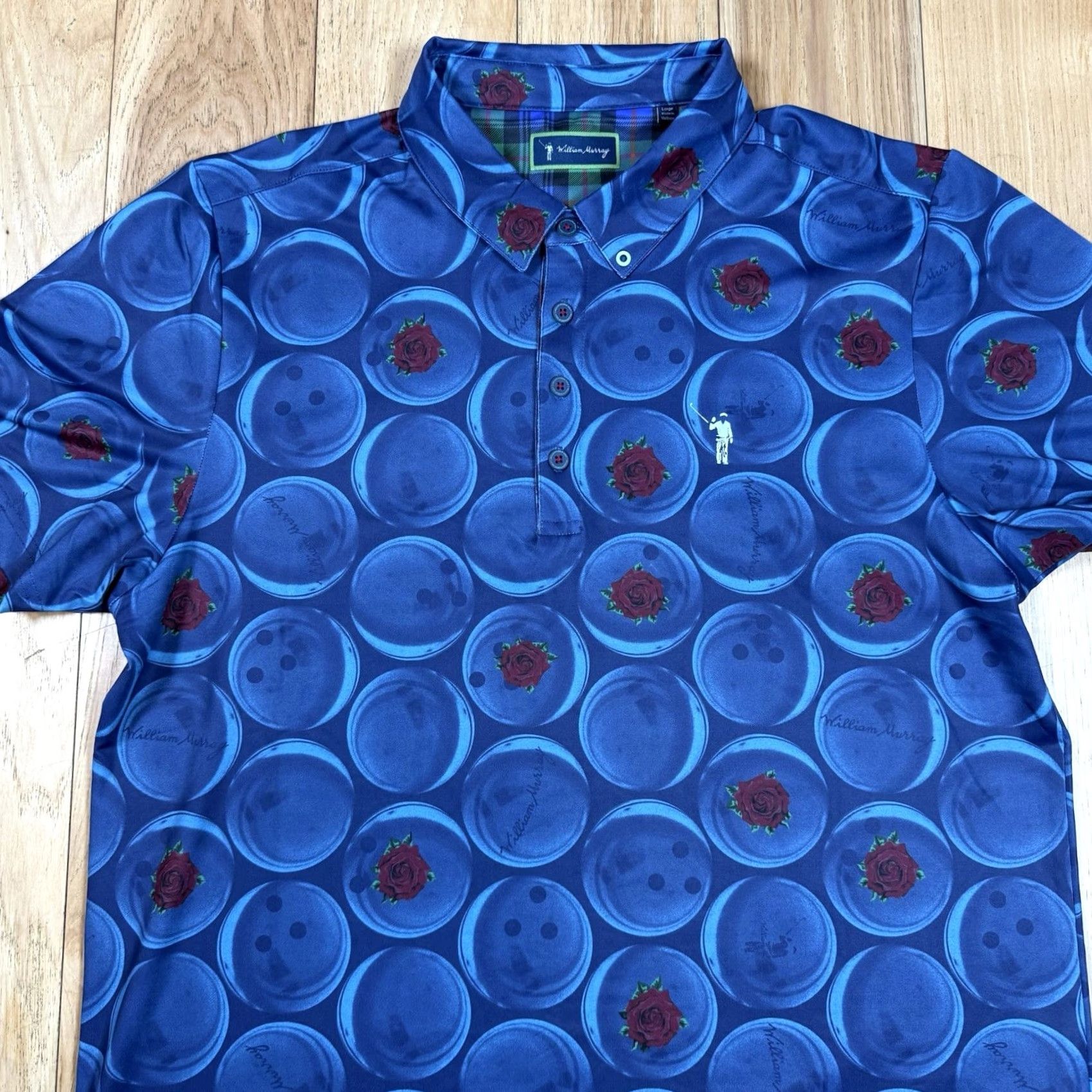 Vintage William Murray Polo Mens Large Blue Floral Bowling Ball Performance Golf Shirt Size US L / EU 52-54 / 3 - 3 Thumbnail