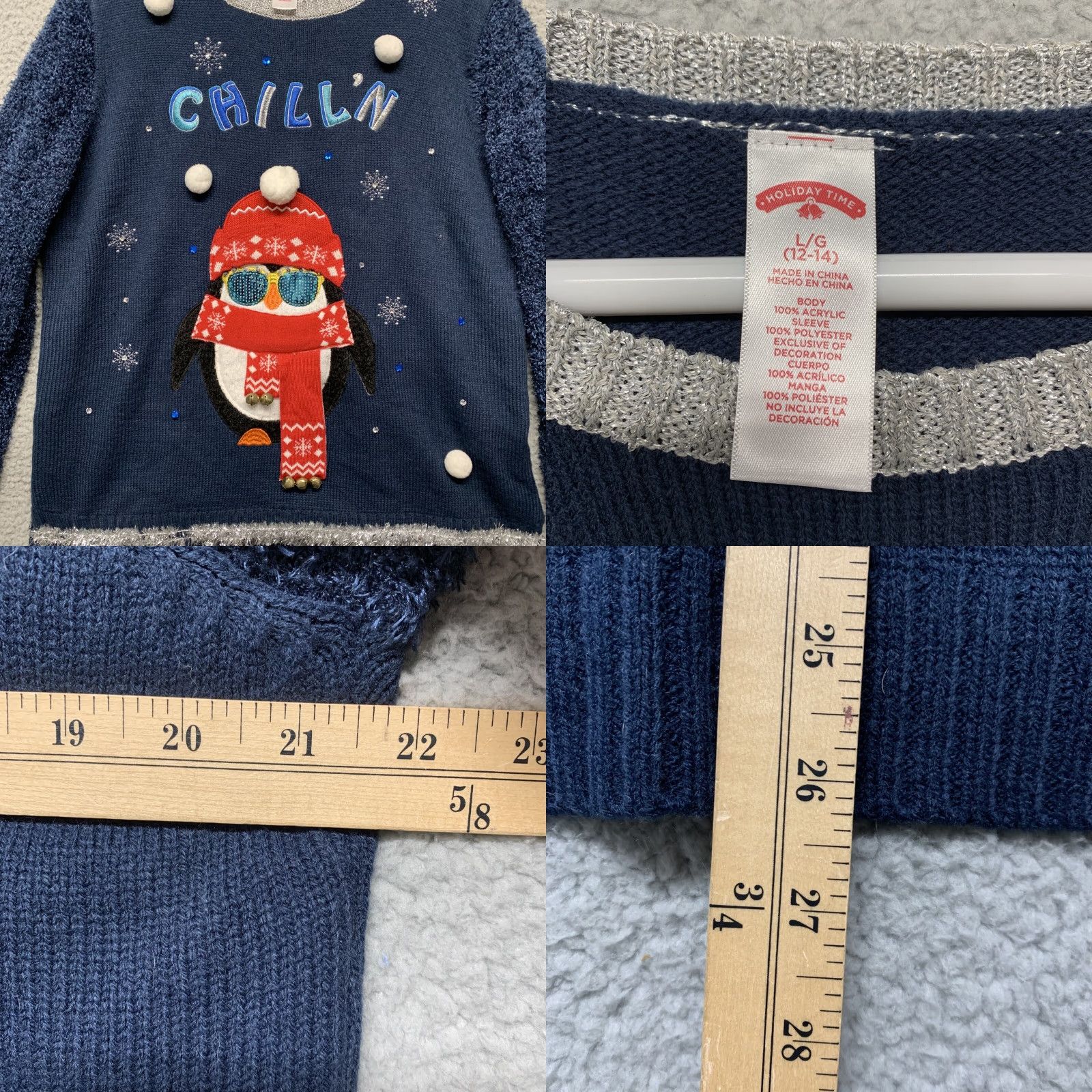 Vintage Holiday Time Women’s Large Blue CHILL'N Embellished Warm Winter Sweater Shirt (12-14) Pullover Womens Size L / US 10 / IT 46 - 8 Thumbnail