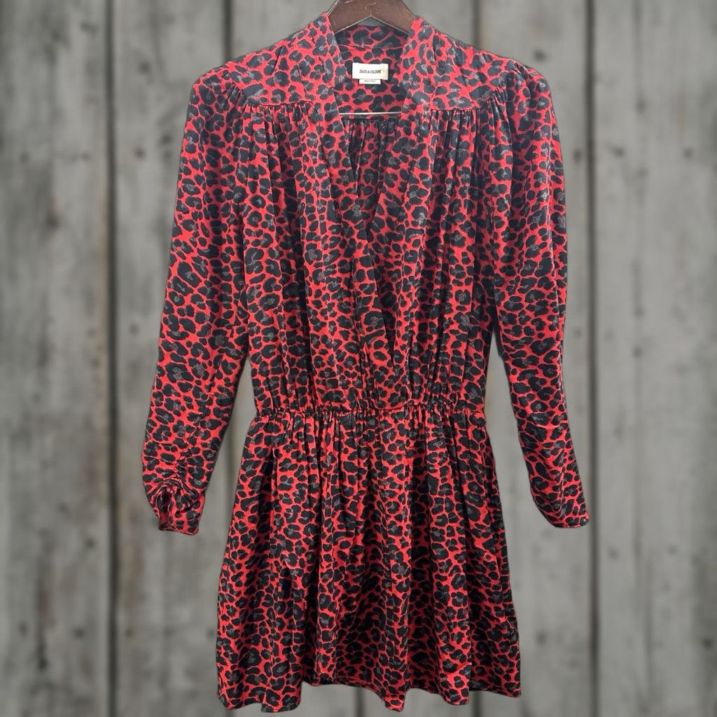 Zadig & Voltaire Zadig & Voltaire Dress Reveal Leo Womens Small Cheetah Leopard Red V-Neck Short Sleeve 90s Vintage Style Women's Dress Size S / US 4 / IT 40 - 1 Thumbnail